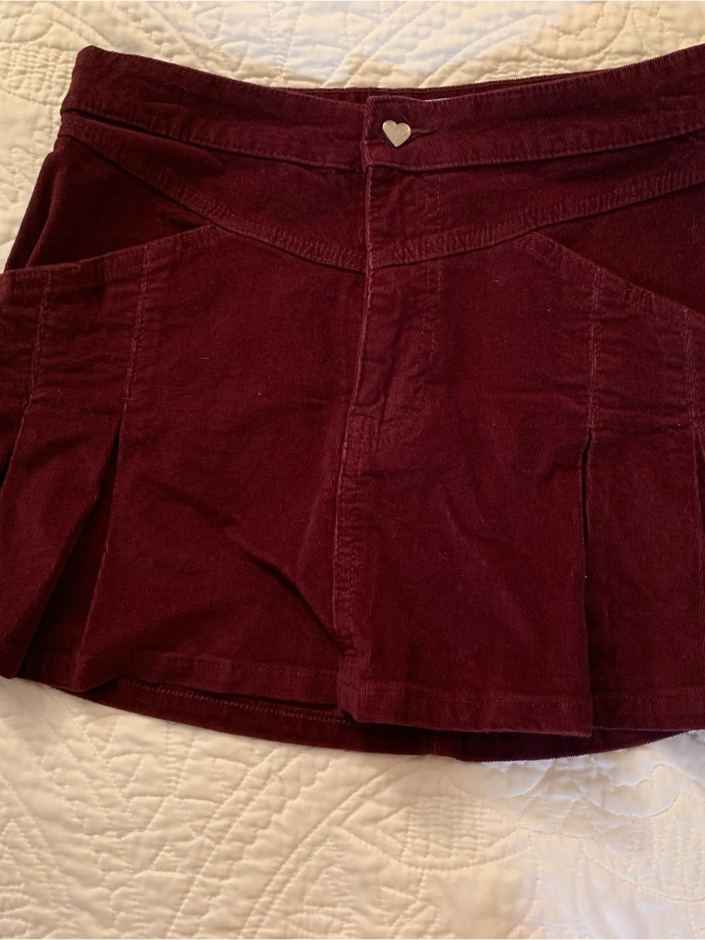 Celebrity Pink Burgundy Corduroy Skort with Heart Button